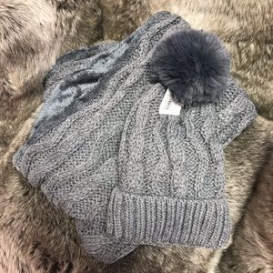 Grey Fur Hat and Scarf Set